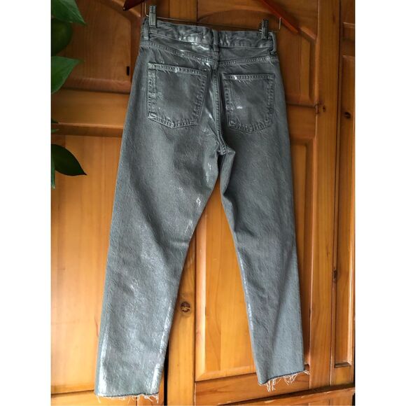 Zara Jeans Womens Size 2 Gray Silver Metallic Denim High Rise - Picture 6 of 11